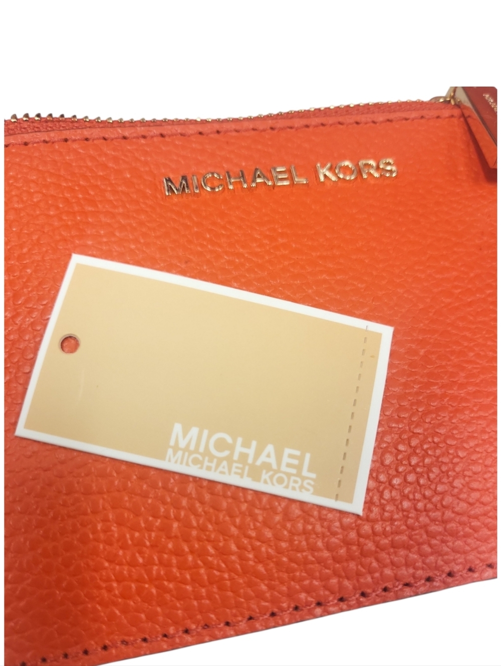 NWT Michael Kors Optic Orange Small Pebbled Leather Coin Purse Wristlet Wallet - Picture 8 of 12